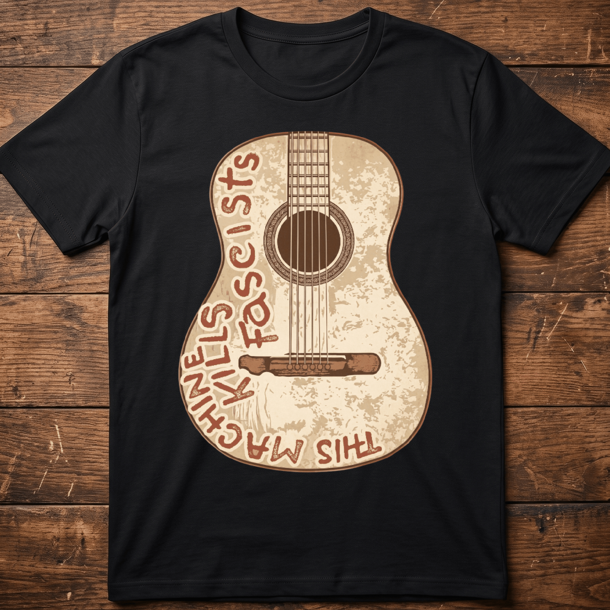 Vintage Woody Guthrie This Machine Kills Fascists Guitar T-Shirt - The Music Frontiers
