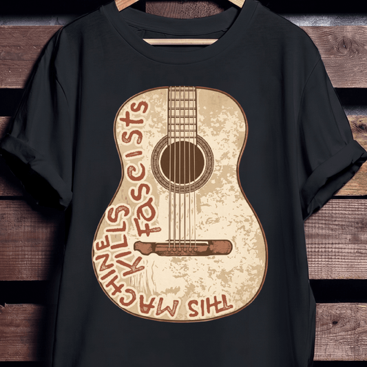 Vintage Woody Guthrie This Machine Kills Fascists Guitar T-Shirt - The Music Frontiers