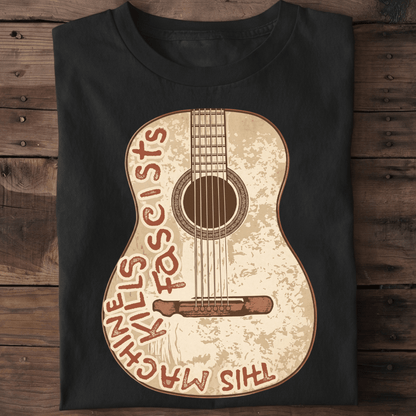 Vintage Woody Guthrie This Machine Kills Fascists Guitar T-Shirt - The Music Frontiers