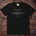 Black Comfort Colors t-shirt with the personalized Sound Wave Lyrics design