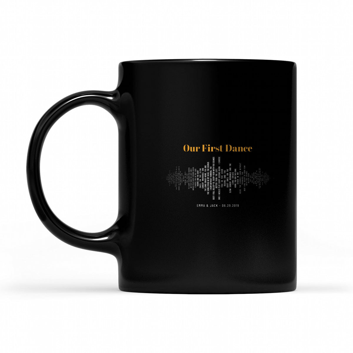 Custom Sound Wave Lyrics – Your Song Words as a Sound Wave - matching black mug