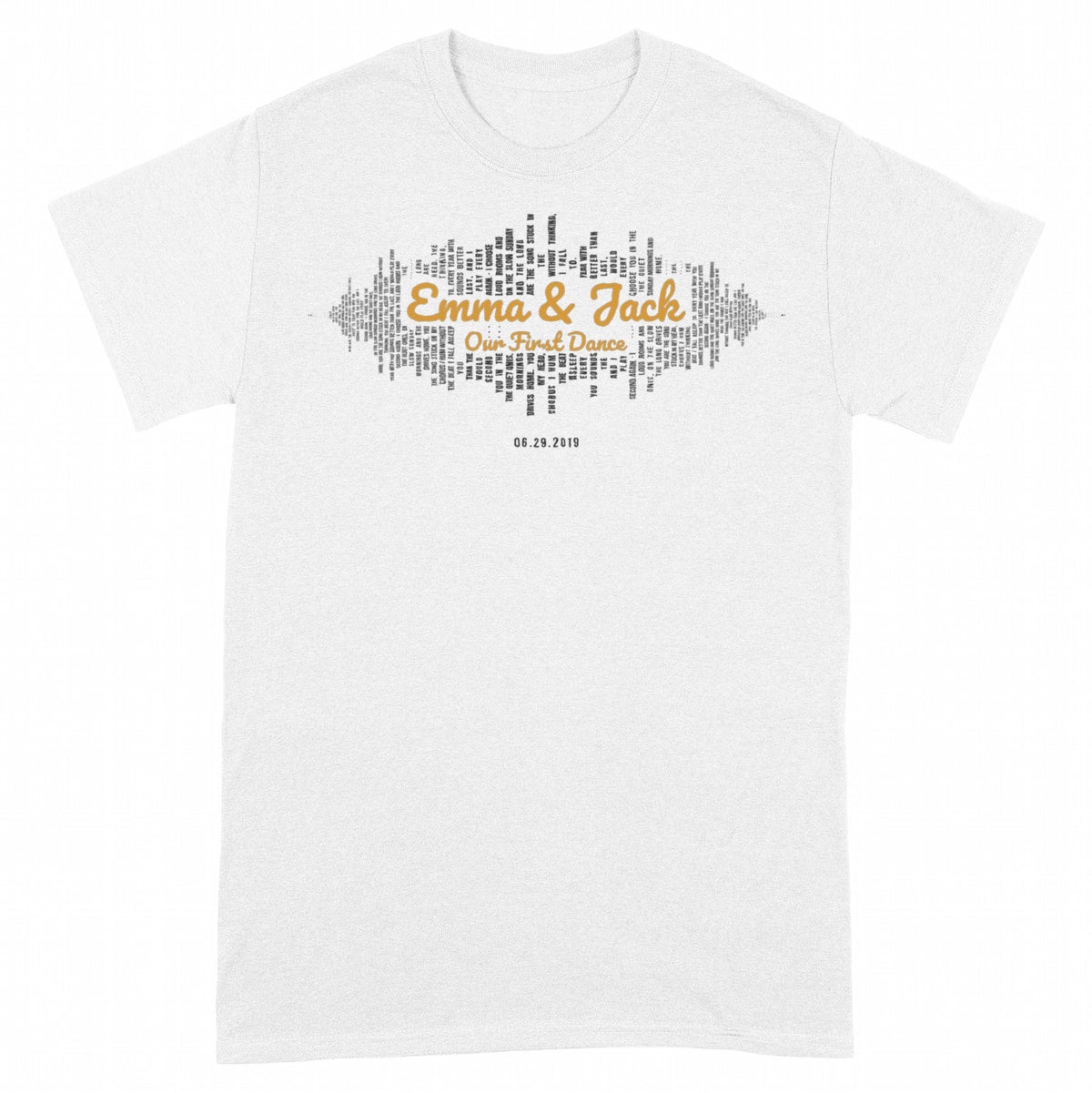 Custom Sound Wave with Your Names – Couple Song Words Art - White classic tee, front