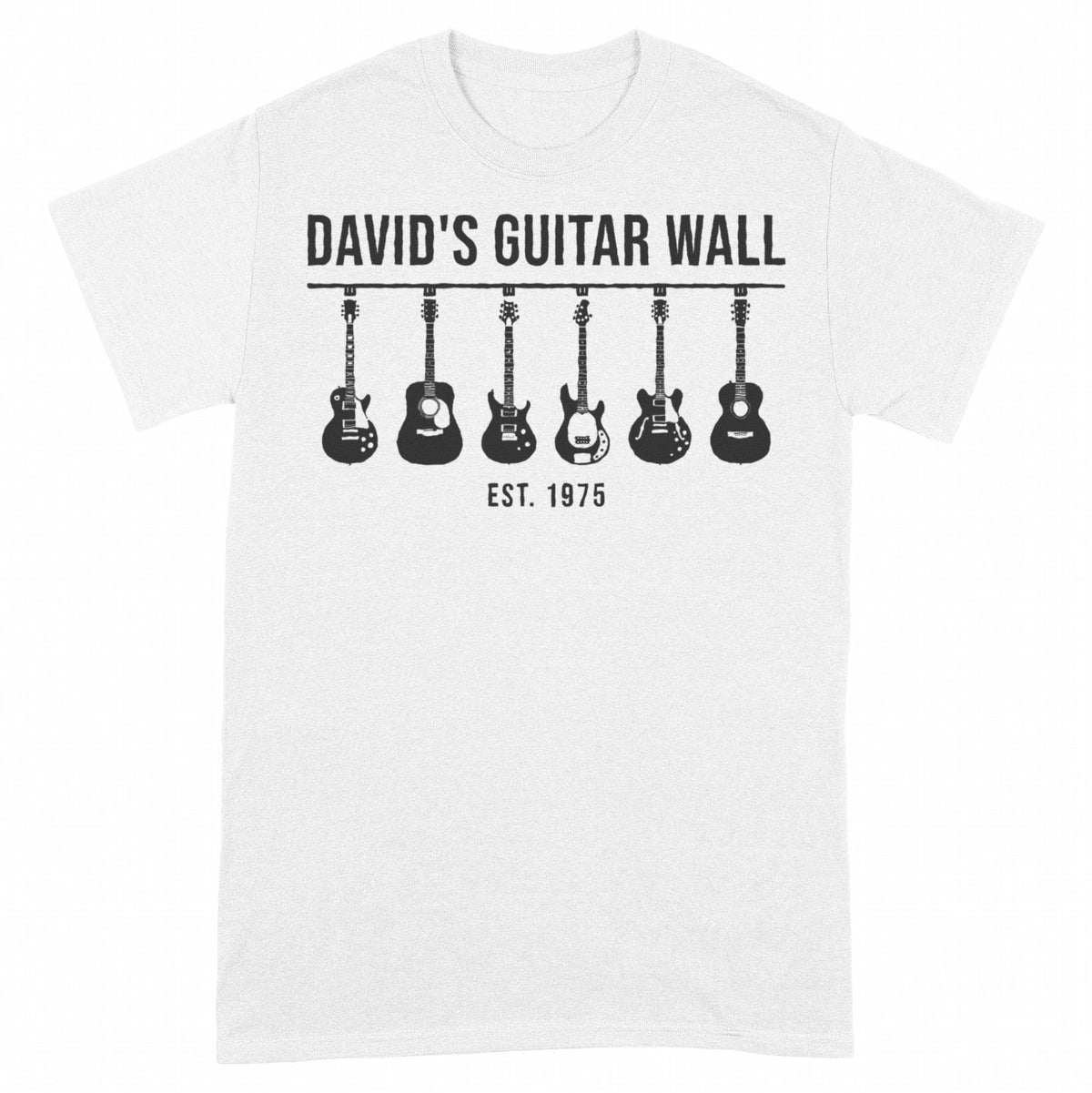 Personalized Guitar Wall Shirt with Custom Name and Guitars - White classic tee, front