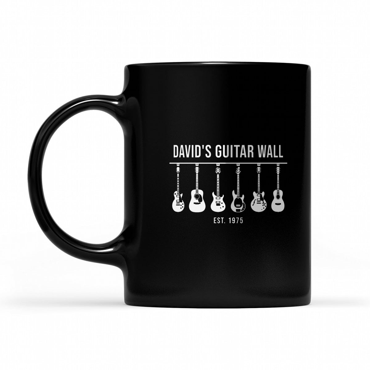 Personalized Guitar Wall Shirt with Custom Name and Guitars - matching black mug