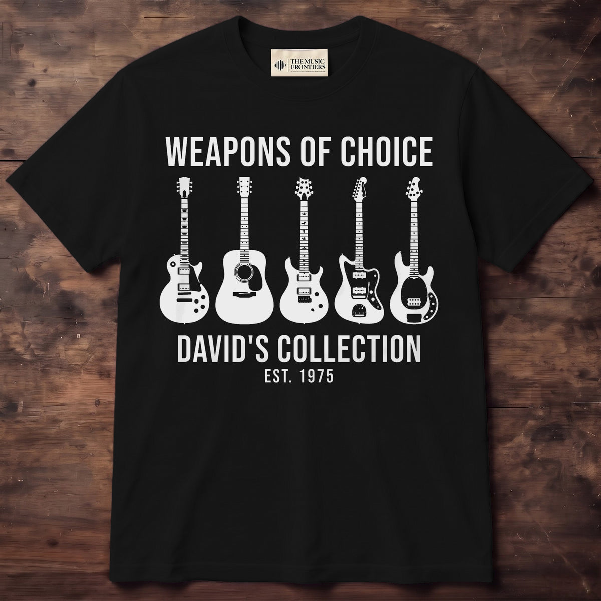 Weapons of Choice Personalized Guitar Collection Shirt for Dad - Black Unisex Standard T-Shirt, front