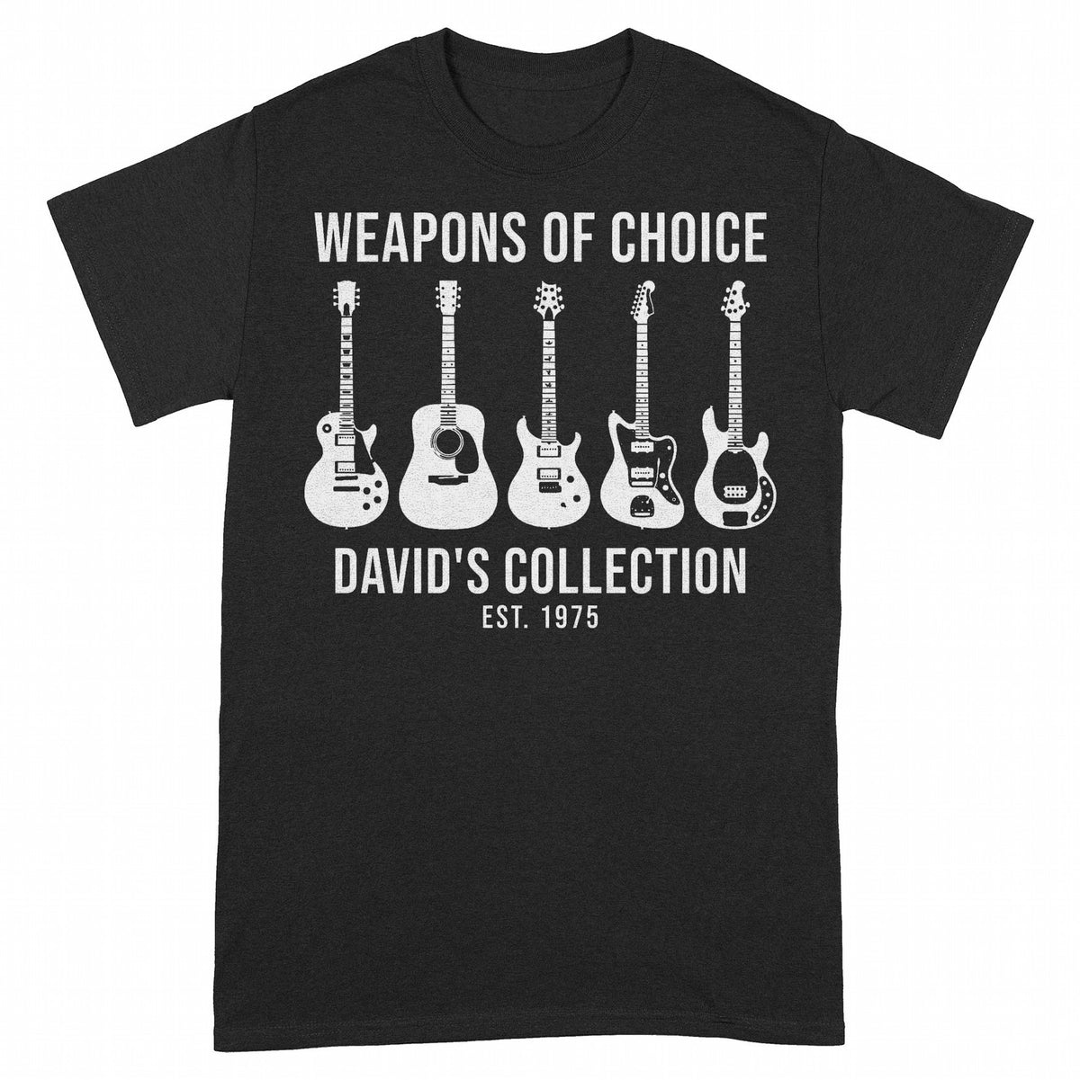 Weapons of Choice Personalized Guitar Collection Shirt for Dad - Black Unisex Standard T-Shirt, front