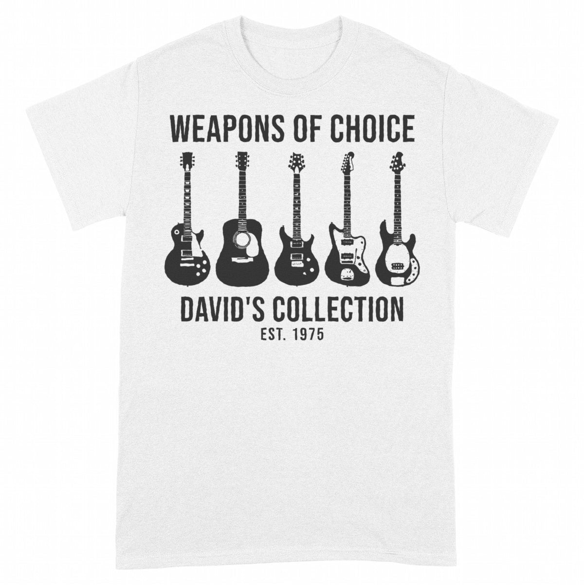 Weapons of Choice Personalized Guitar Collection Shirt for Dad - White Unisex Standard T-Shirt, front
