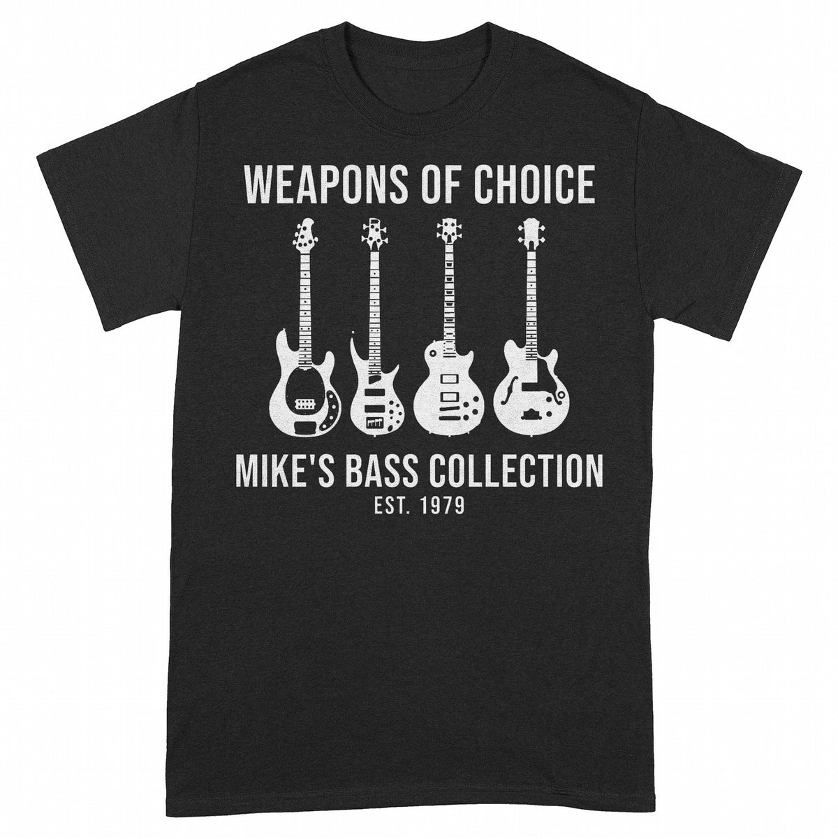 Weapons of Choice Personalized Bass Guitar Collection Shirt - Black Unisex Standard T-Shirt, front