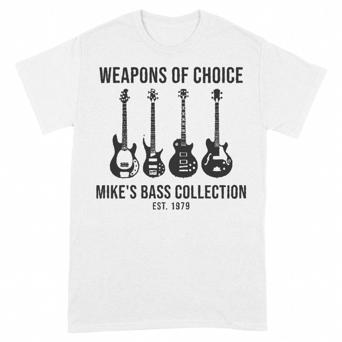 Weapons of Choice Personalized Bass Guitar Collection Shirt - White Unisex Standard T-Shirt, front