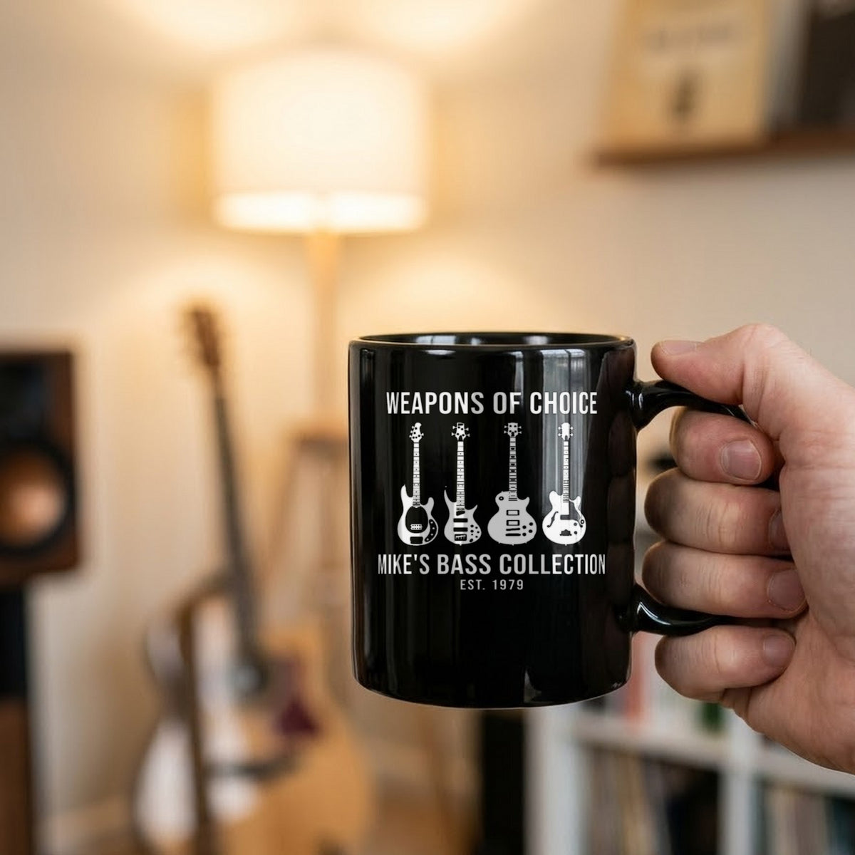 Weapons of Choice Personalized Bass Guitar Collection Shirt - matching black mug