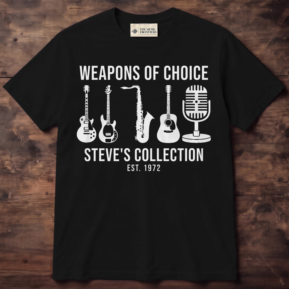 Weapons of Choice Personalized Mixed Instrument Collection Shirt - Black Unisex Standard T-Shirt, front
