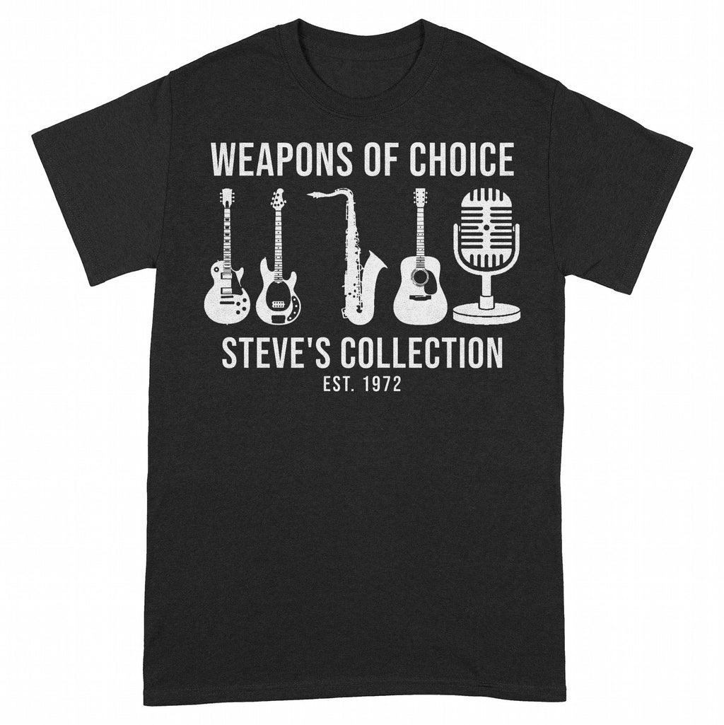 Weapons of Choice Personalized Mixed Instrument Collection Shirt - Black Unisex Standard T-Shirt, front