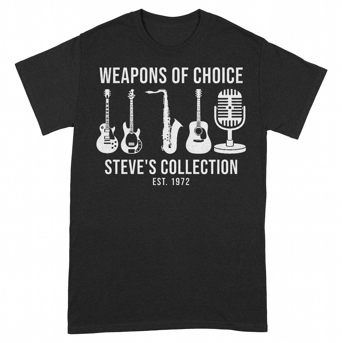 Weapons of Choice Personalized Mixed Instrument Collection Shirt - Black Unisex Standard T-Shirt, front