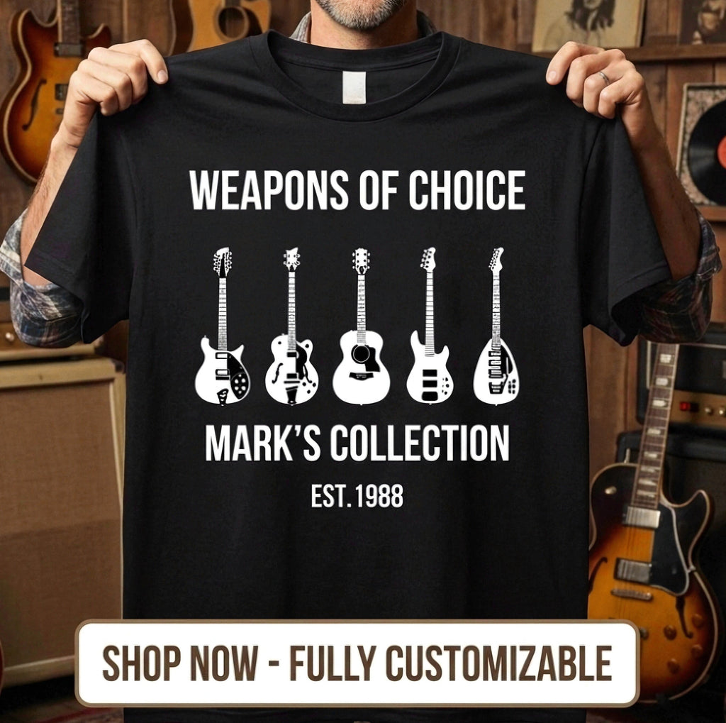 Weapons of Choice Personalized Guitar Collection Shirt for Dad