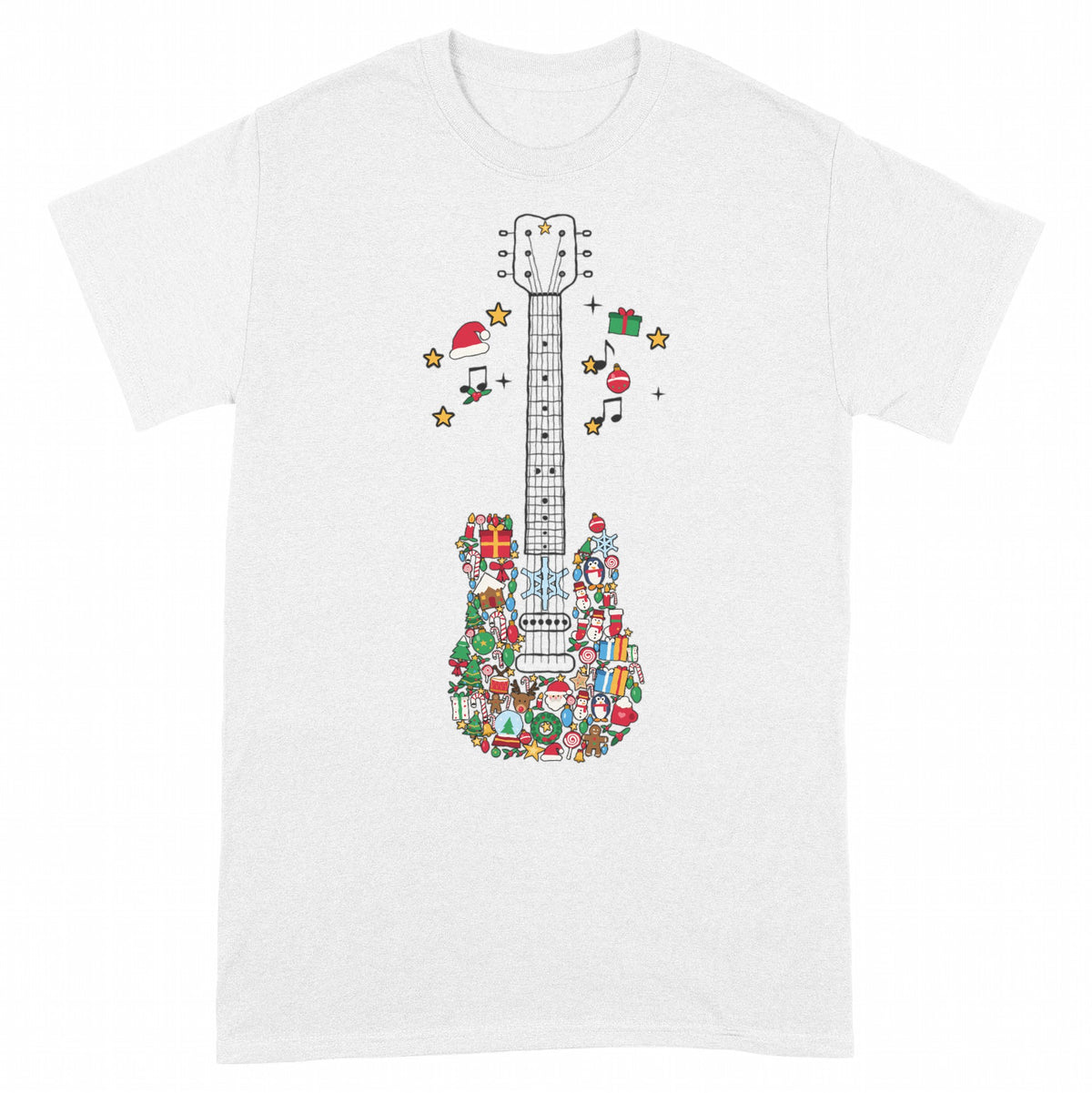 Christmas Icons Guitar Personalized Shirt – Merry Christmas Music Gift - White classic tee, front