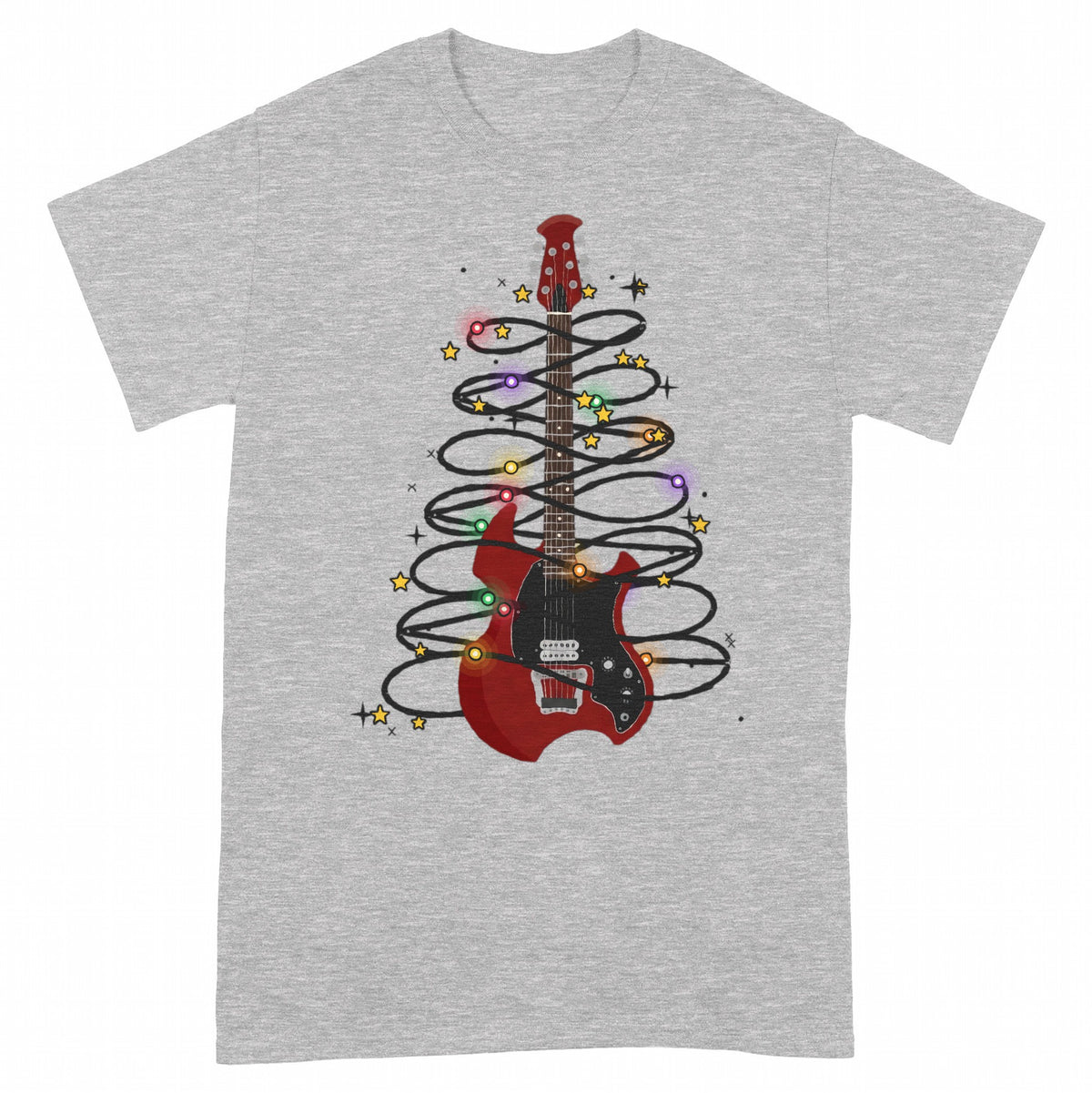 Christmas Lights Guitar Personalized Shirt – Your Guitar Wrapped in Holiday Lights - Sport Grey classic tee, front