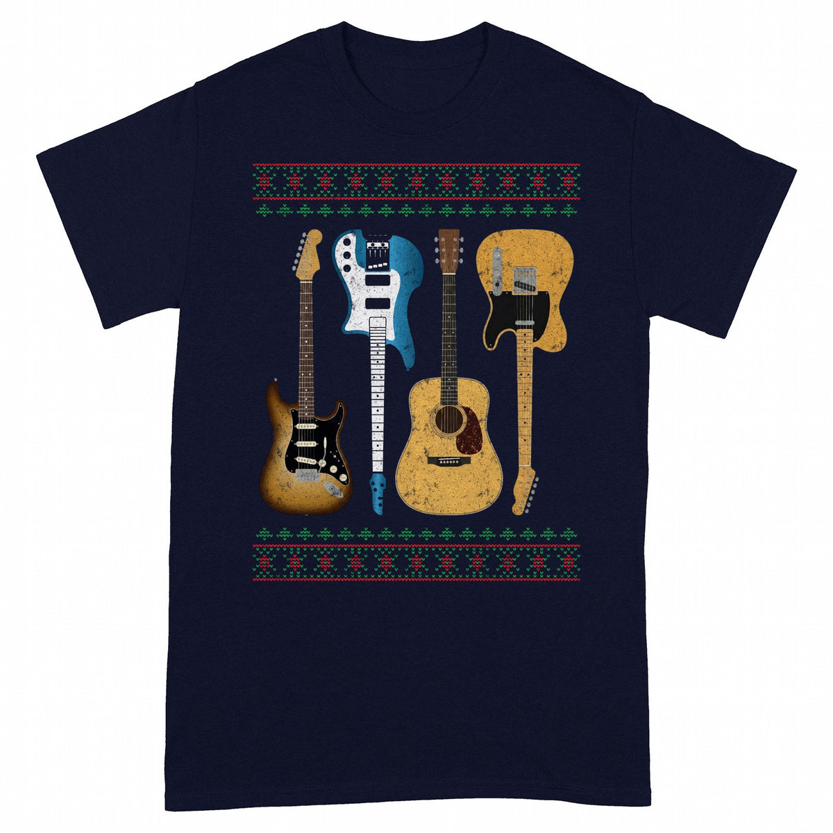 Ugly Christmas Sweater Guitars Personalized Shirt – Pick Your 4 Guitars - Navy classic tee, front