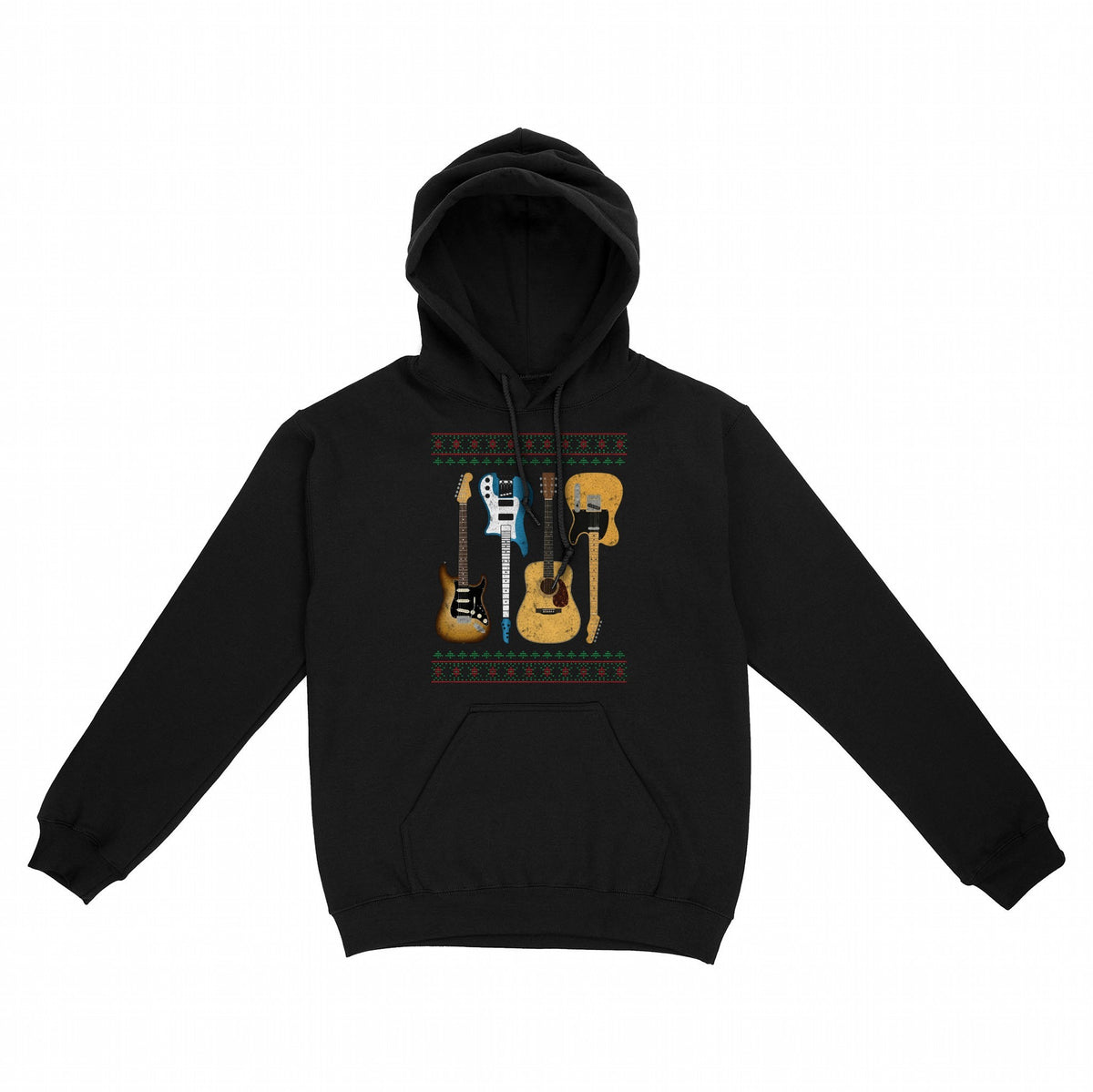 Ugly Christmas Sweater Guitars Personalized Shirt – Pick Your 4 Guitars - Black hoodie, front
