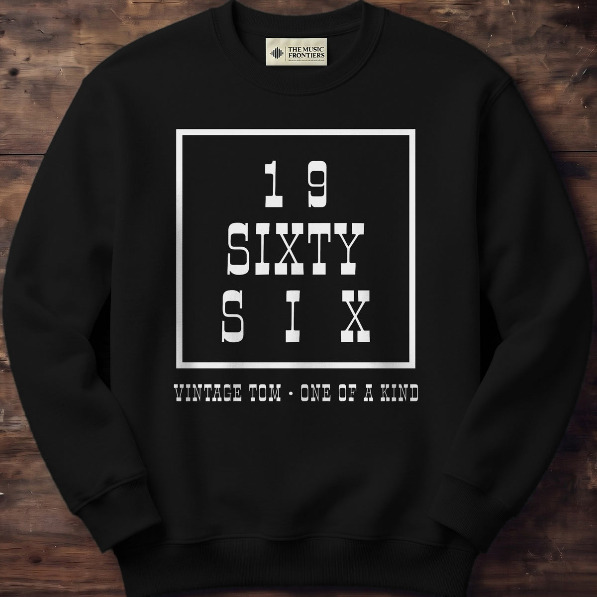 Black sweatshirt with the personalized Vintage Birth Year in Words with Name design