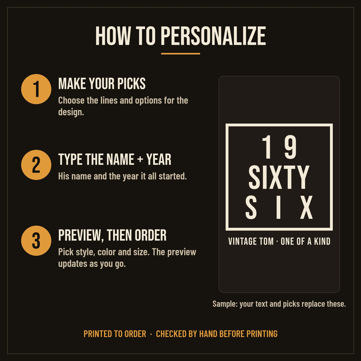 Vintage Birth Year in Words Personalized Shirt with Name - how to personalize in 3 steps