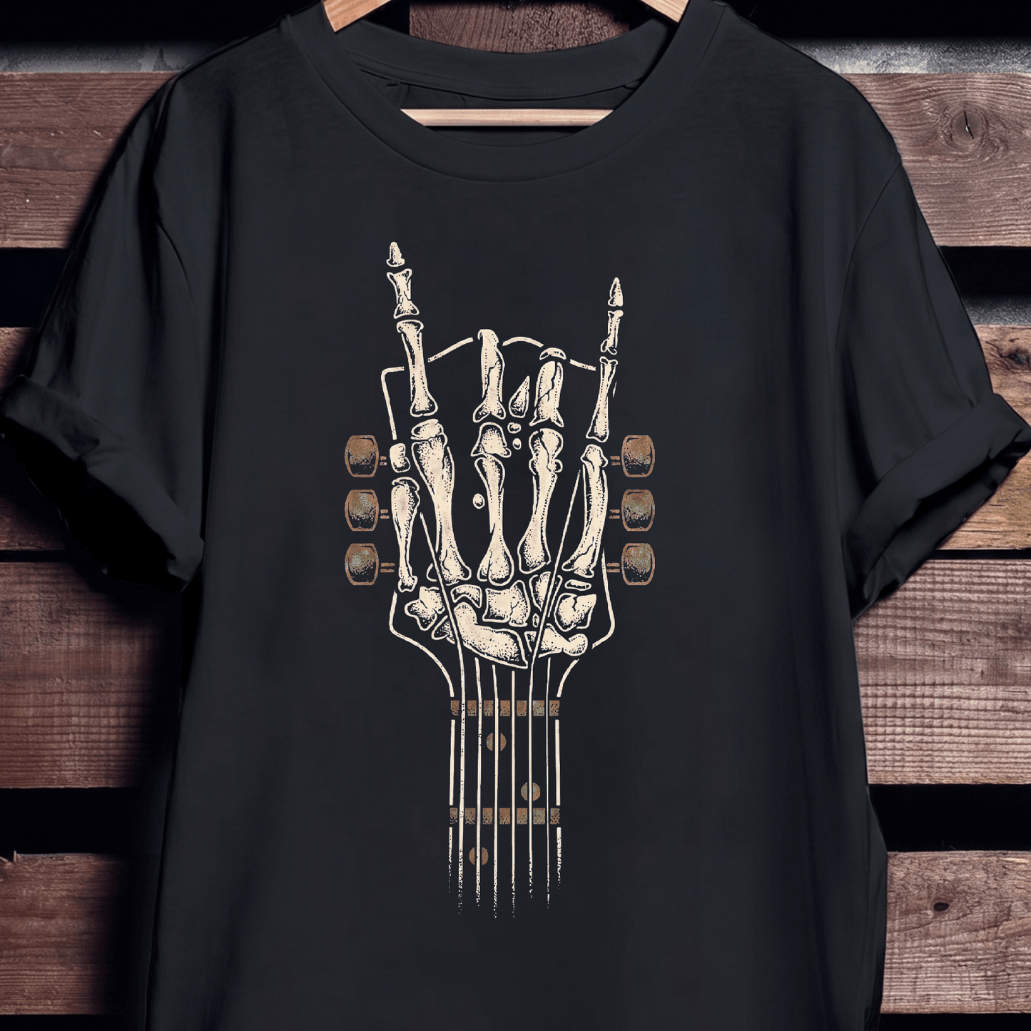 Rock On Skeleton Guitar Headstock T-shirt - The Music Frontiers