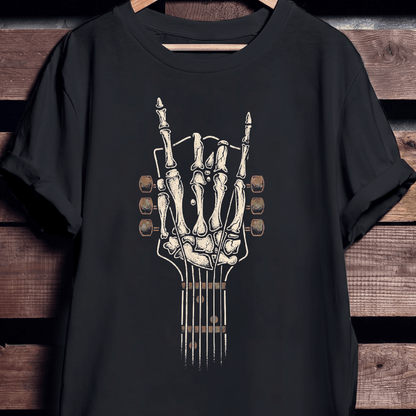 Rock On Skeleton Guitar Headstock T-shirt - The Music Frontiers